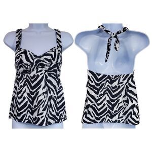 Catalina zebra print tankini with adjustable tying halter neck / Women's Small